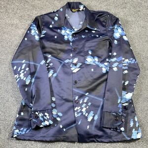 Vintage Mr Jan Shirt Adult Medium Blue Floral Club Disco Retro 70s Made in USA